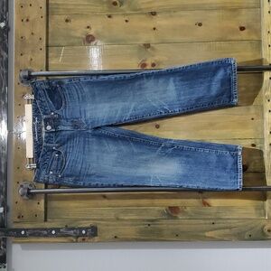 AEO AMERICAN EAGLE BOY FIT BLUE DENIM JEANS  SIZE 8 CROPPED